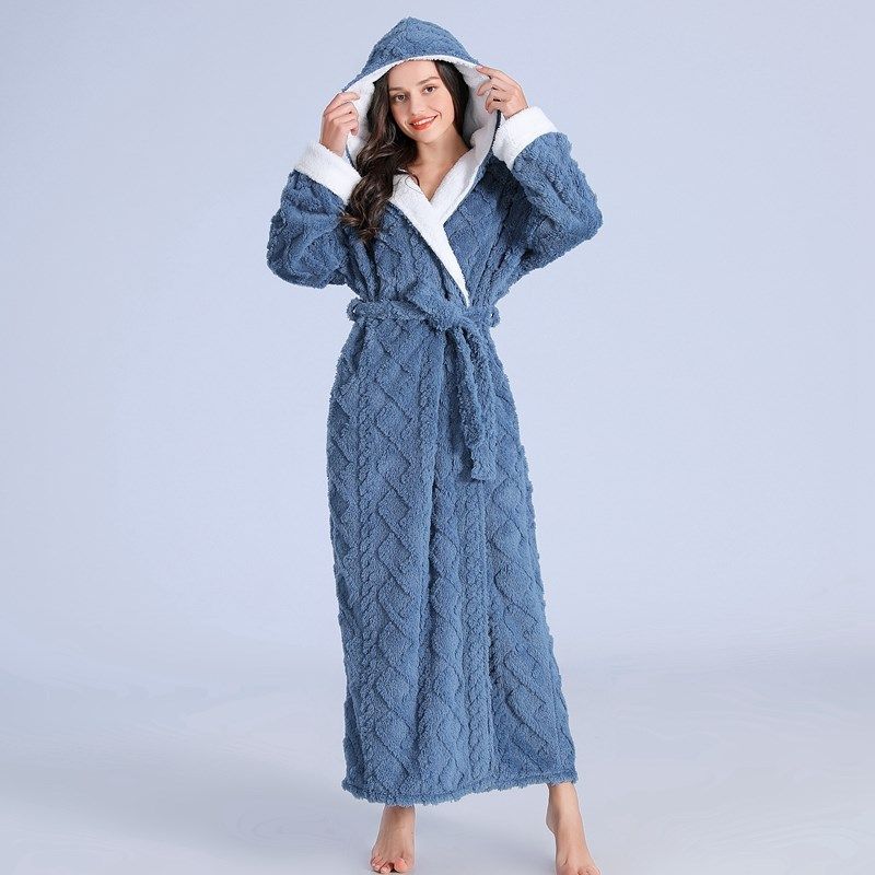 睡袍女款秋冬季加长款加厚加绒法兰绒2024新款男士睡衣珊瑚绒浴袍