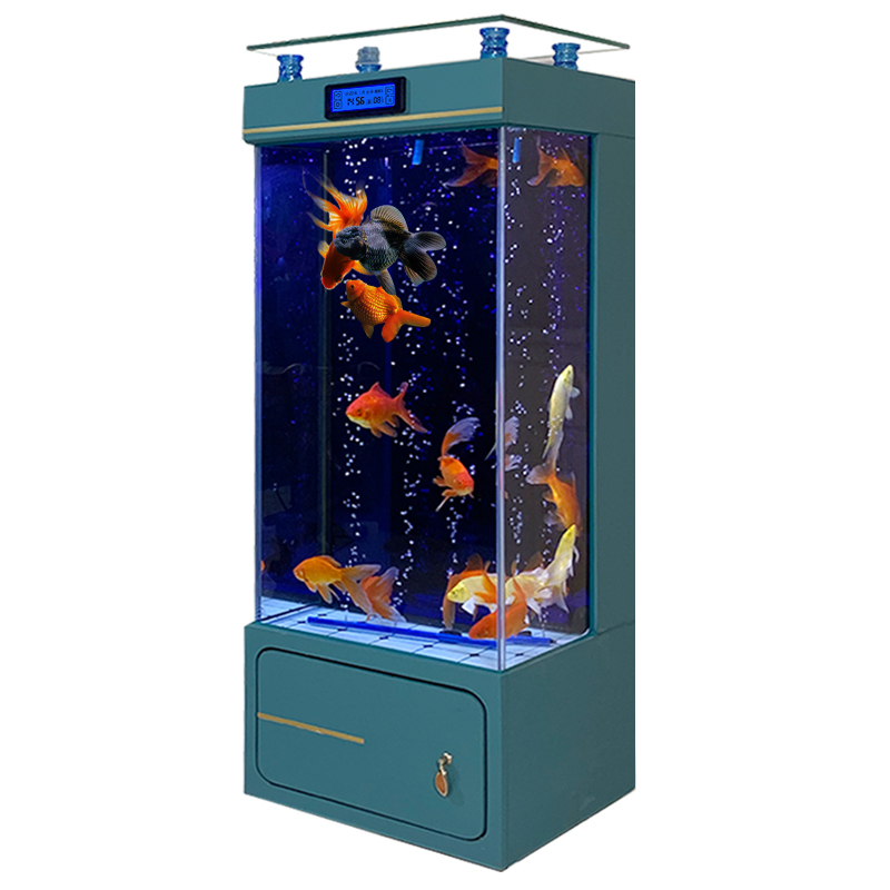 家用超白落地鱼缸客厅新款轻奢背滤靠墙全套免换水族箱立式金鱼缸