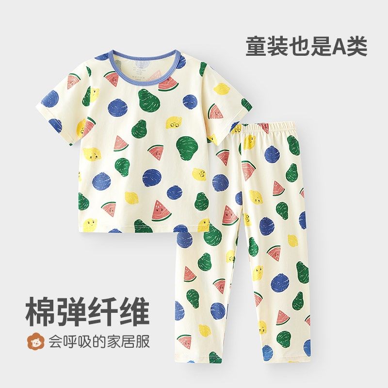 男童睡衣2024新款夏季纯棉a类短袖长裤薄款中小童空调家居服套装