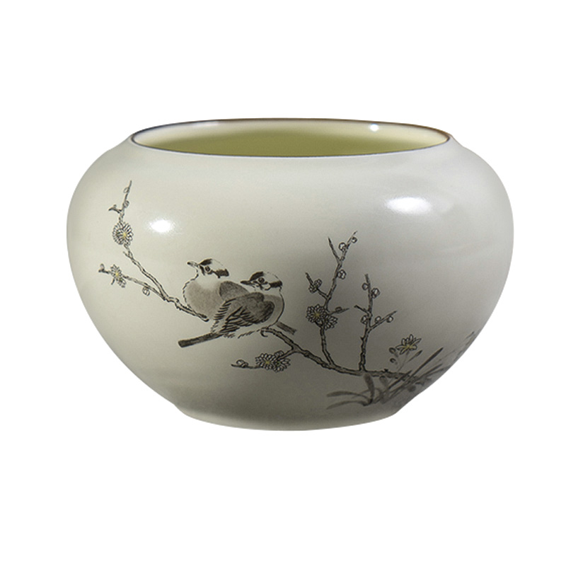 腊梅山禽图笔洗景德镇陶瓷水盂毛笔画笔洗笔缸书法国画用品多功能