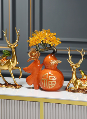 鹿摆件创意发财树客厅装饰办公室玄关酒柜电视柜家居轻奢装饰品