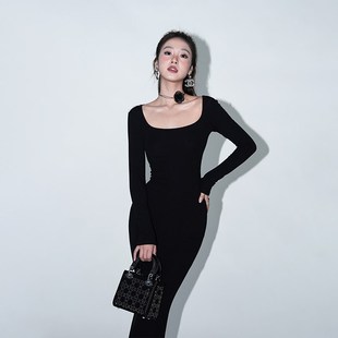 欧美针织连衣裙女秋冬小个子修身长袖打底孕妇鱼尾小妈后妈包臀裙