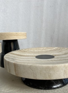 大理石桌面摆件黄洞石创意软装饰品几何装饰摆设天然石材艺术装置