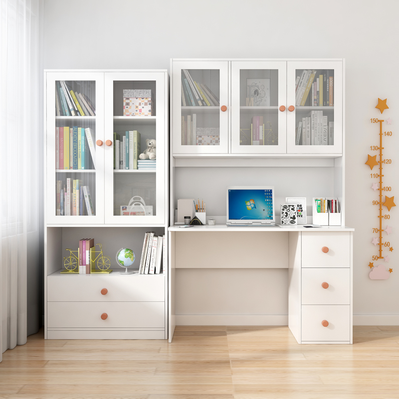 可比熊实木儿童书桌书柜一体男孩女孩写字桌家用书房小学生学习桌