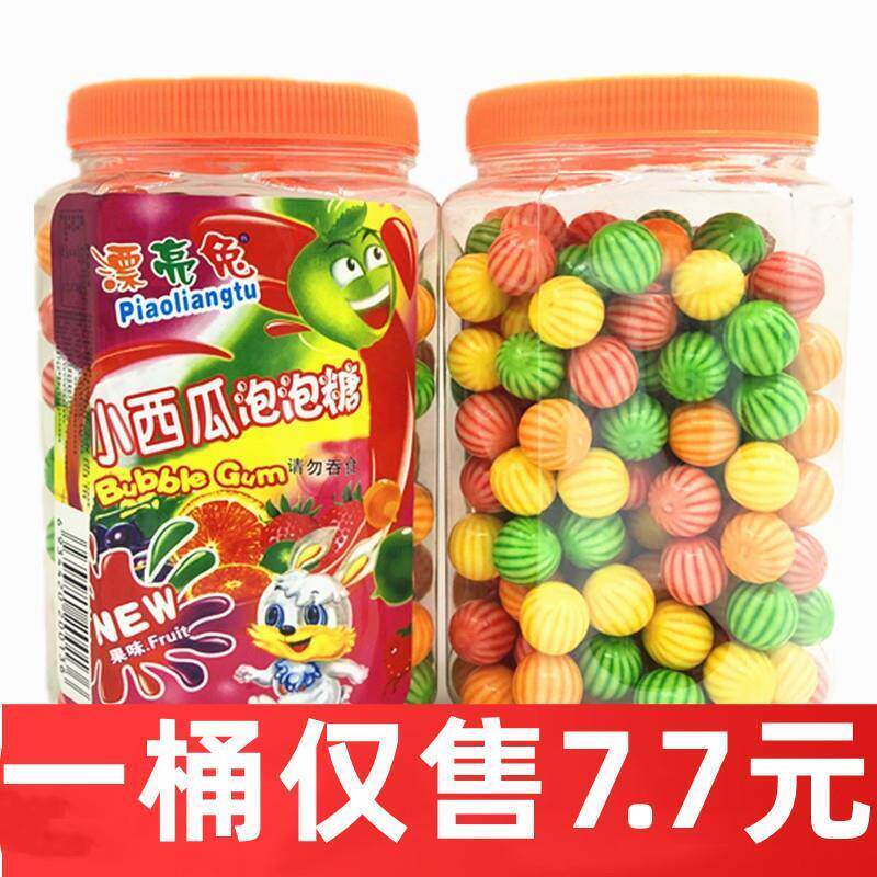 新货夹心空心西瓜泡泡糖桶