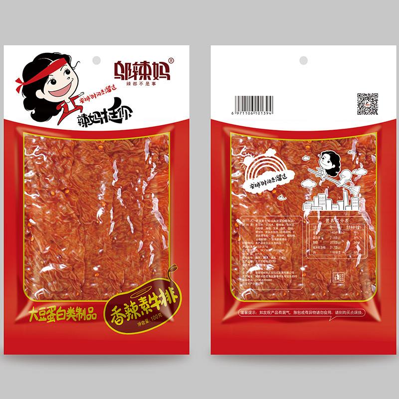 新日期邬辣妈辣条香辣蒜蓉素牛排100g鞋底辣片麻辣片豆腐干麻辣零