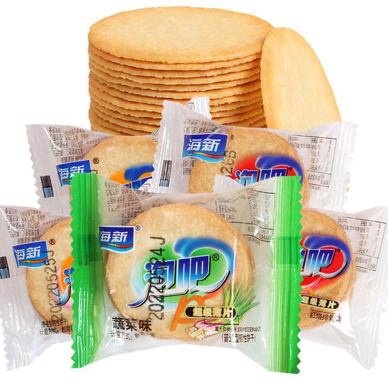 新日期海新泡吧饼干超级薄片咸味香葱薄饼童年小零食品休闲散装薄