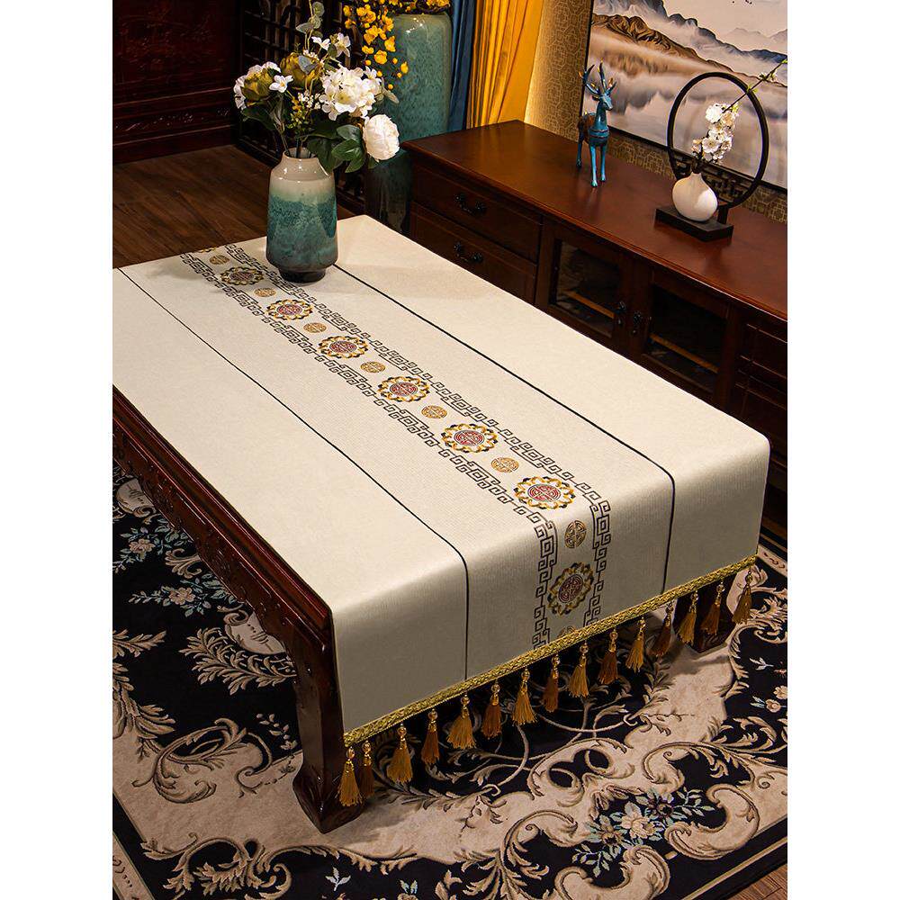 茶几桌布布艺棉麻古典中式防水长方形餐桌垫电视柜盖布茶桌旗定做