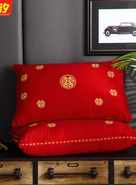 婚庆枕芯全棉结婚中式大红色喜庆刺绣羽丝绒枕头量大从优