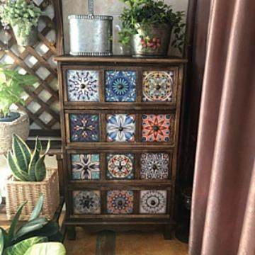 柜子彩色五斗柜实木储物柜美式复古中古边柜主卧床尾柜五斗收纳柜