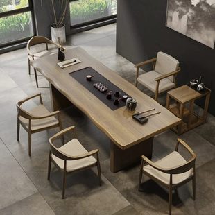 现代实木桌椅组合简约家用办公功夫茶台茶桌茶盘一体泡茶桌泡茶台