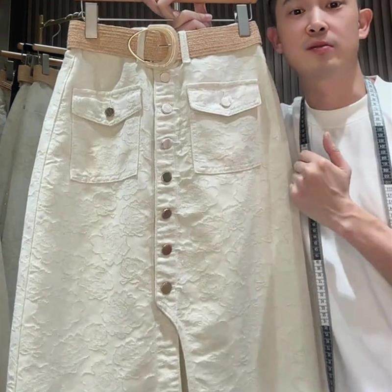 好货早秋气质设计感中长款半身裙宽松牛仔裙直筒裙提花前开叉A字,女装/女士精品,大码半身裙,淘宝优惠券,粉丝福利购,淘宝优惠卷