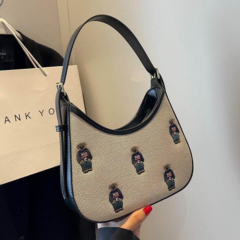 好货韩版撞色休闲腋下小包包女新款卡通小熊小方包2025时尚百搭单