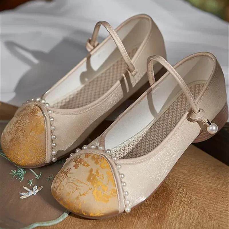 好货锦瑟搭配旗袍鞋子老北京平底古风绣花鞋新款牛筋底布鞋传统布