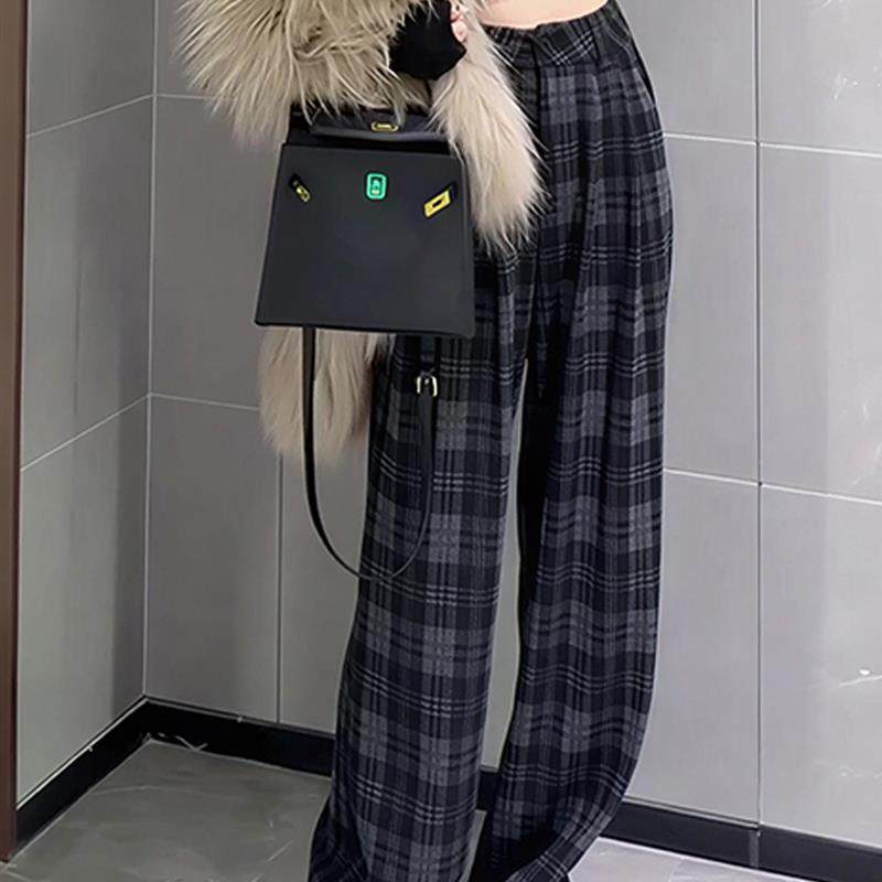 好货2025秋冬新款慵懒风格子垂坠感西装裤女显瘦时尚通勤气质百搭