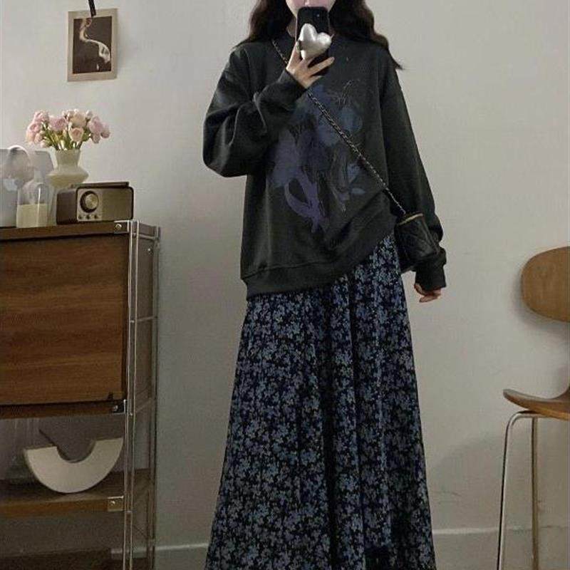 好货大码女装2025秋装超火搭配一整套梨型韩系卫衣不规则碎花裙两,女装/女士精品,大码套装,淘宝优惠券,粉丝福利购,淘宝优惠卷