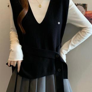 好货高级感V领针织马甲背心女秋季大码胖mm收腰叠穿无袖毛衣坎肩