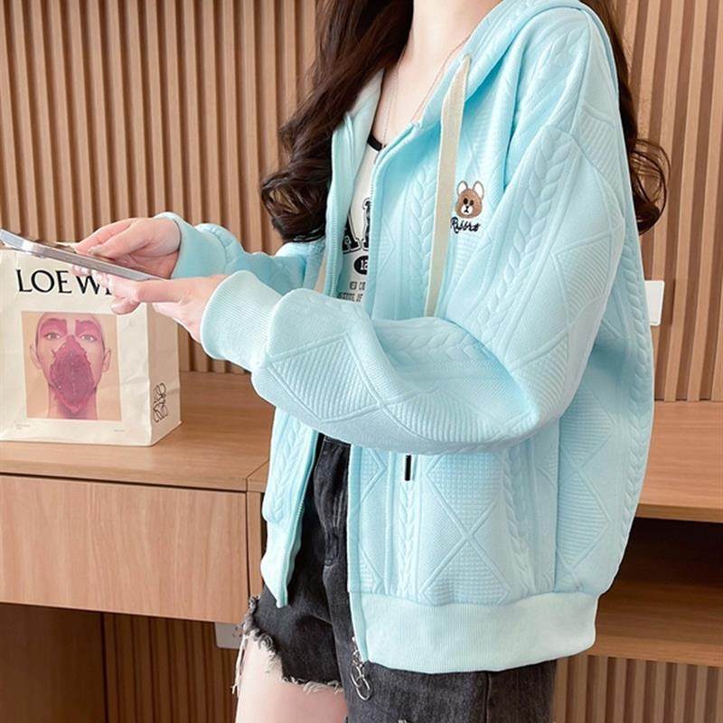 好货连帽卫衣女2025新款春秋薄款小个子短款韩版宽松刺绣开衫外套