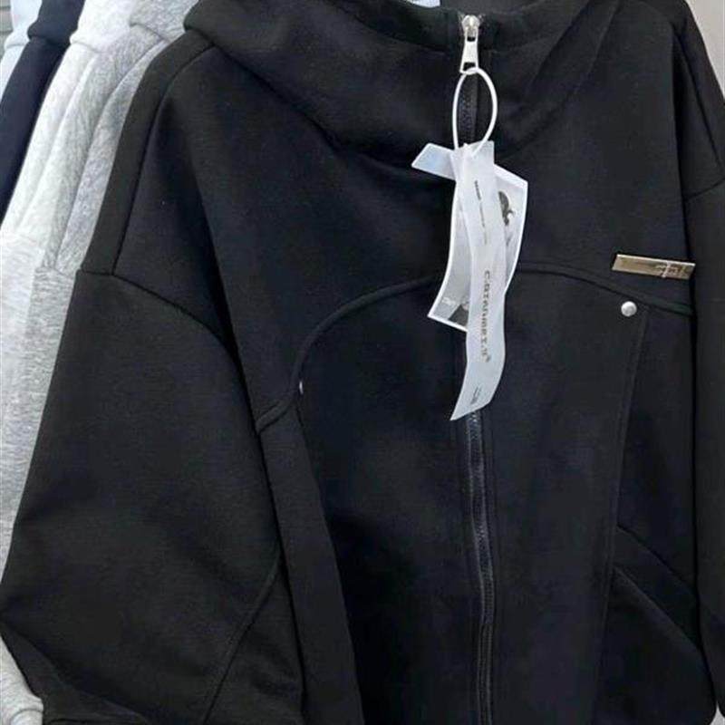 好货初中生女秋装学生少女开衫灰色卫衣2025新款薄款连帽休闲外套