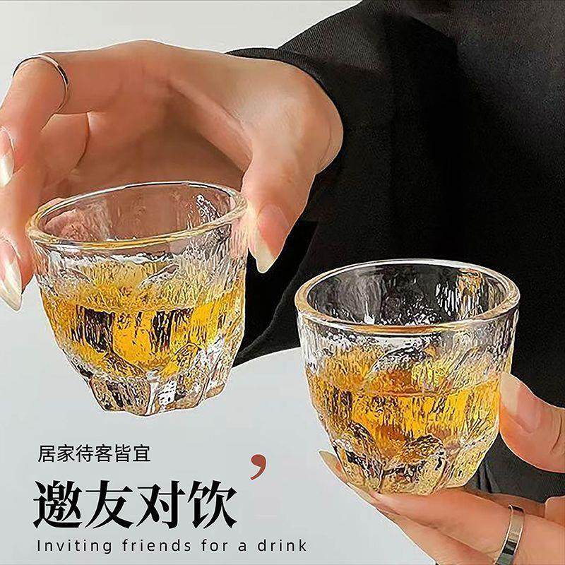 好货日式玻璃小茶杯家用清酒杯高级感轻奢白酒杯加厚杯子网红主人