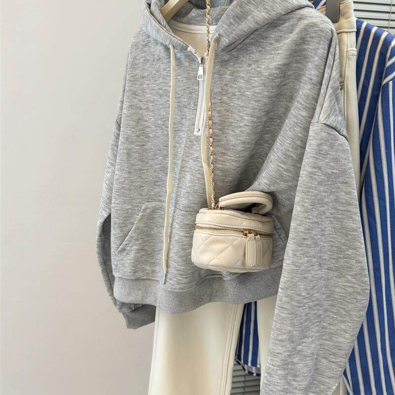 好货2025春秋季新款薄款连帽卫衣女韩版宽松显瘦休闲百搭半拉链上