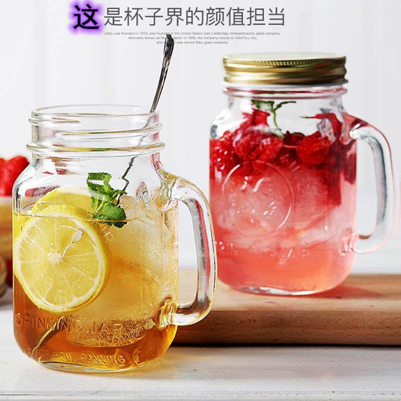 玻璃公鸡杯 泡茶瓶奶茶瓶饮料瓶把手杯带盖无铅 密封果汁杯牛奶杯