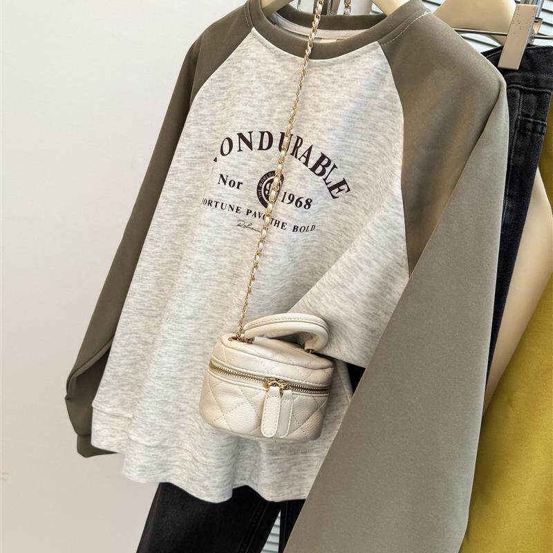 极速设计感小众插肩袖卫衣女春秋季2025新款宽松韩版薄款撞色圆领