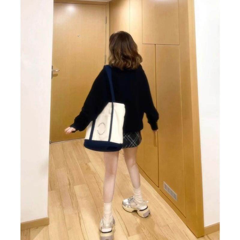 好货黑色圆领无帽卫衣女小个子加绒加厚秋冬宽松慵懒风oversize上