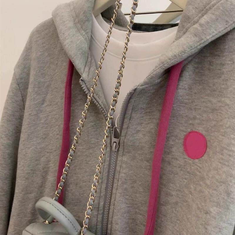 好货大码灰色连帽卫衣外套女春秋季chic早春胖mm2-300斤休闲拉链