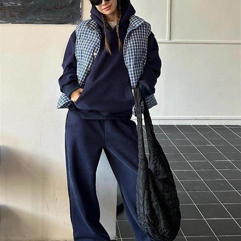 好货大码慵懒风休闲运动套装女春秋宽松学生连帽卫衣胖mm300斤两