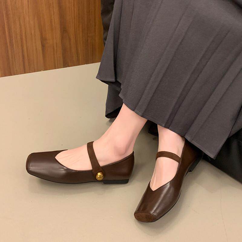 好货加肥大码女鞋41到43宽胖脚法式方头一字带配旗袍复古平底玛丽