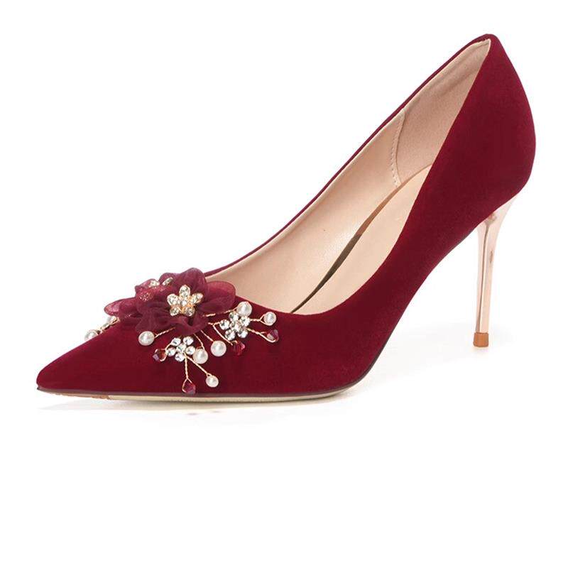 好货红色新娘鞋女2026年新款绒面中式礼服鞋秀禾服婚纱两穿高跟鞋