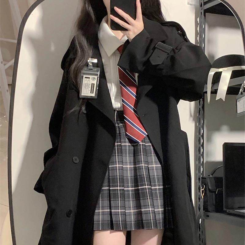 好货黑色风衣外套女早春短款2025春秋新款韩系英伦风小个子大衣高