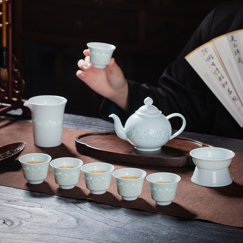 影青玲珑瓷茶具套装茶壶款