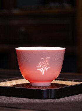 景德镇红泥玲珑梅兰竹菊主人杯