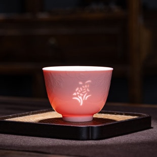 景德镇红泥玲珑主人杯女个人专用茶杯陶瓷梅兰竹菊釉下彩茶具送礼