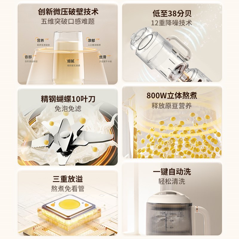 CECON微压破壁机家用全自动静音新款豆浆机无渣小型多功能榨汁机