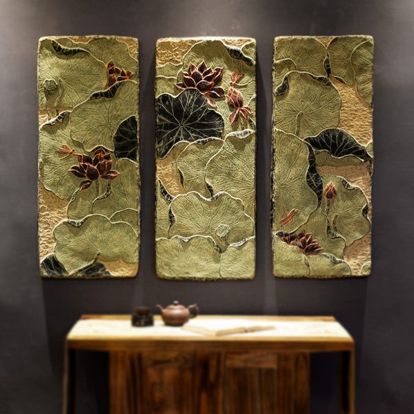 刻壁挂挂画中式背景墙装饰浮雕客厅挂画茶艺术画楼荷花简约壁饰图片