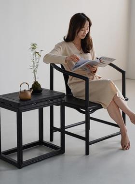 侘寂风碳化黑色主人椅家用靠背会客椅泡茶椅新中式圈椅全实木椅子