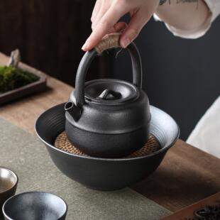 粗陶瓷功夫茶具家用泡茶器侧把壶承复古 围炉煮茶大容量提梁壶日式