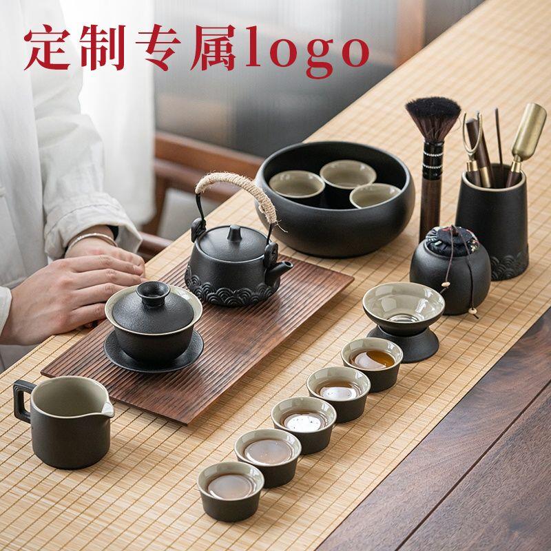 功夫茶具家用小套装高档日式茶具泡茶壶陶瓷盖碗带盖一整套可定制