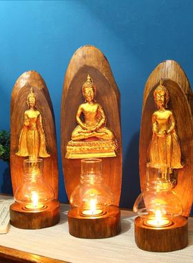 泰国进口烛台佛像摆件仿古实木壁挂创意工艺品复古风灯墙面装饰品