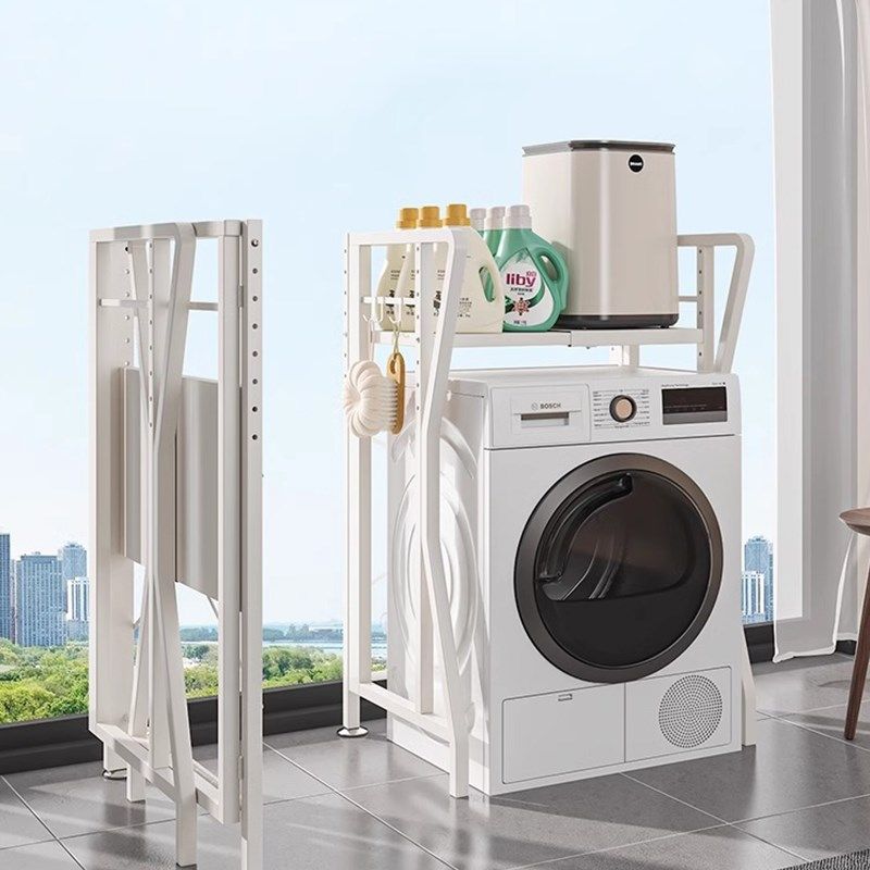 卫生间可折叠滚筒翻盖洗衣机上方架子置物架落地免安装阳台收纳架