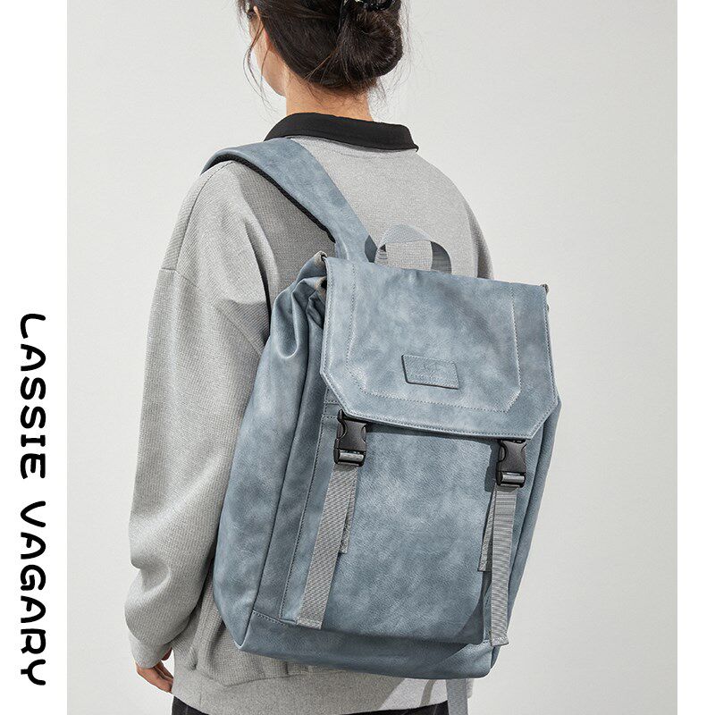 高级感男女双肩包大学生通勤电脑书包男士大容量皮质防.水旅行背