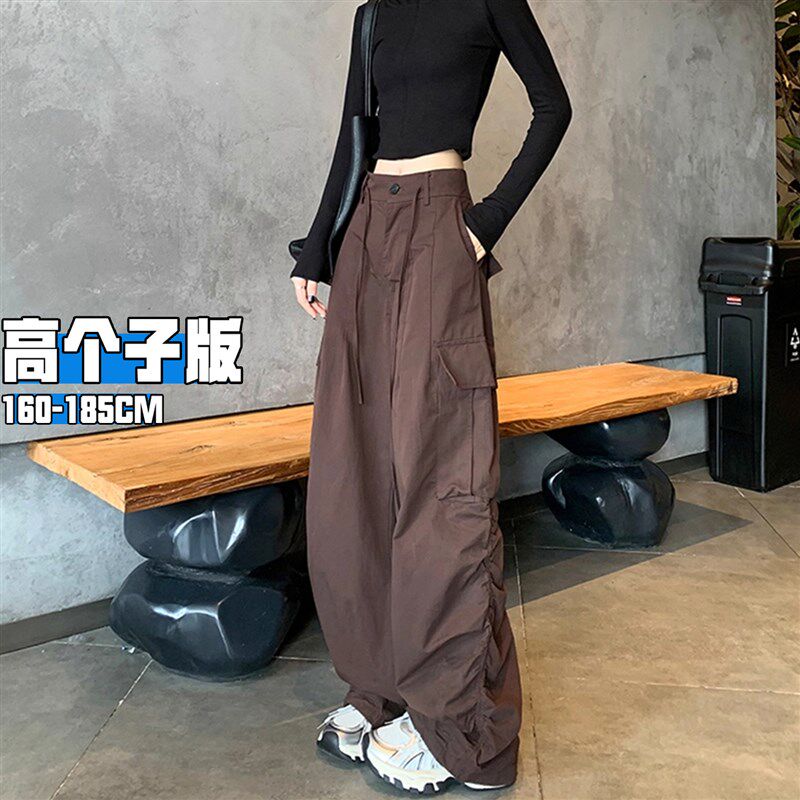 美式酷飒风工装裤女夏薄款202A5新款高个子加长垂感拖地束脚阔腿