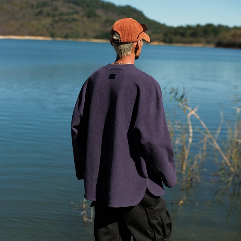 JUP日系简约纯色长袖t恤男2024新款秋冬宽松廓形休闲内搭打底衫