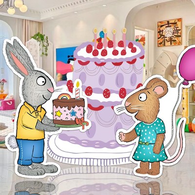 波西和皮普主题男女孩周岁生日布置场景布置装饰kt板定制氛围道具