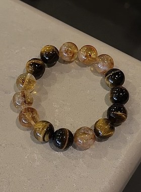 雾霭金色黄昏 黄打屁天s然黄水晶黄虎眼石招财好运旺事业手链手串