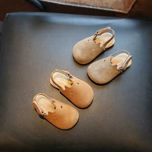 女宝宝鞋子1一2-3岁儿童凉鞋半拖鞋反绒皮单鞋婴儿小皮鞋包头男宝