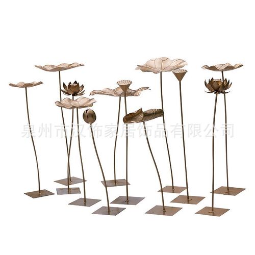 样板房大堂铁艺大厅样板荷叶摆件酒店落地酒店大堂摆件秋荷户外